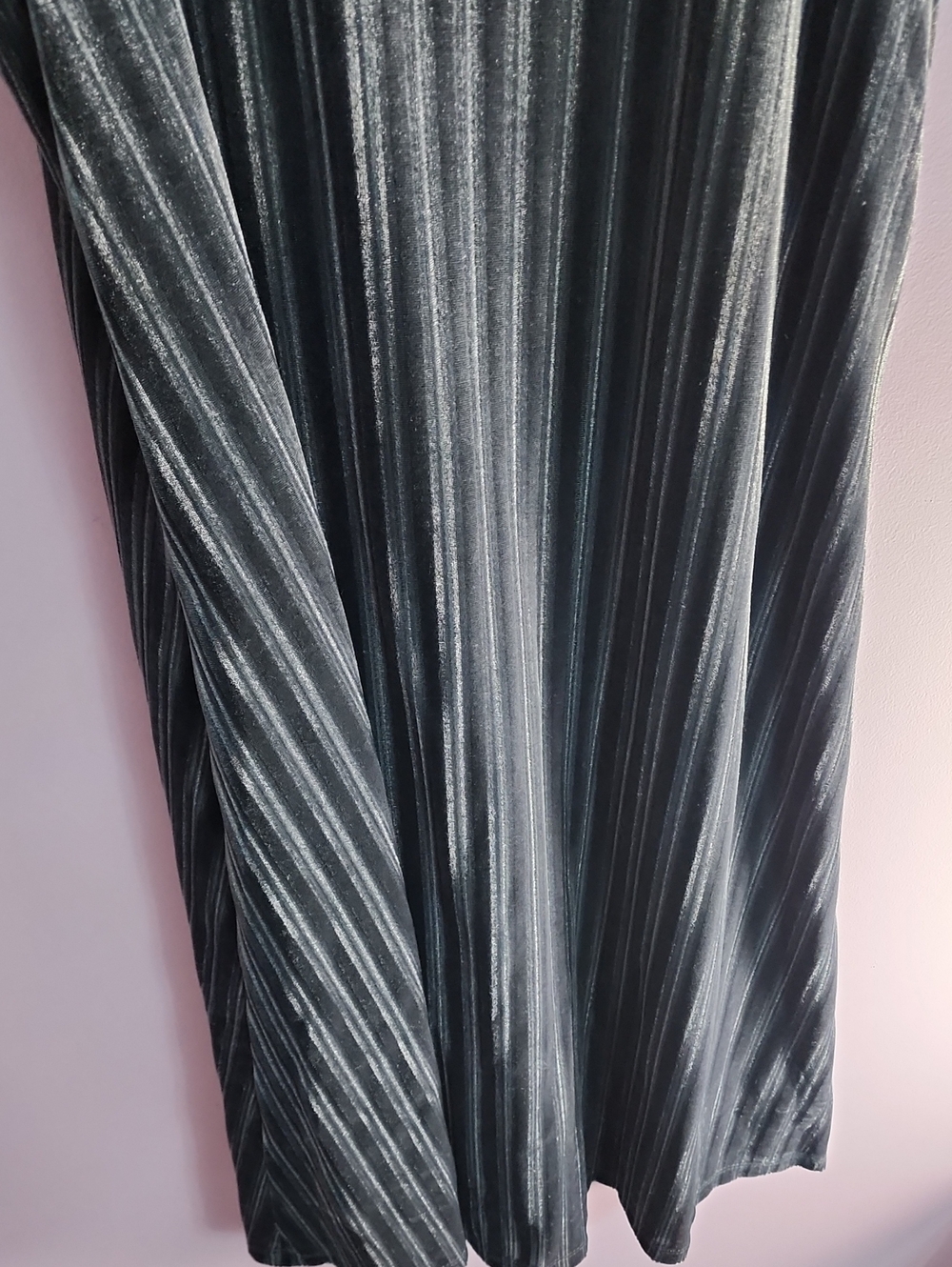 Velvet Ribbed Blue Mock Neck Dress - Picture 2 of 5